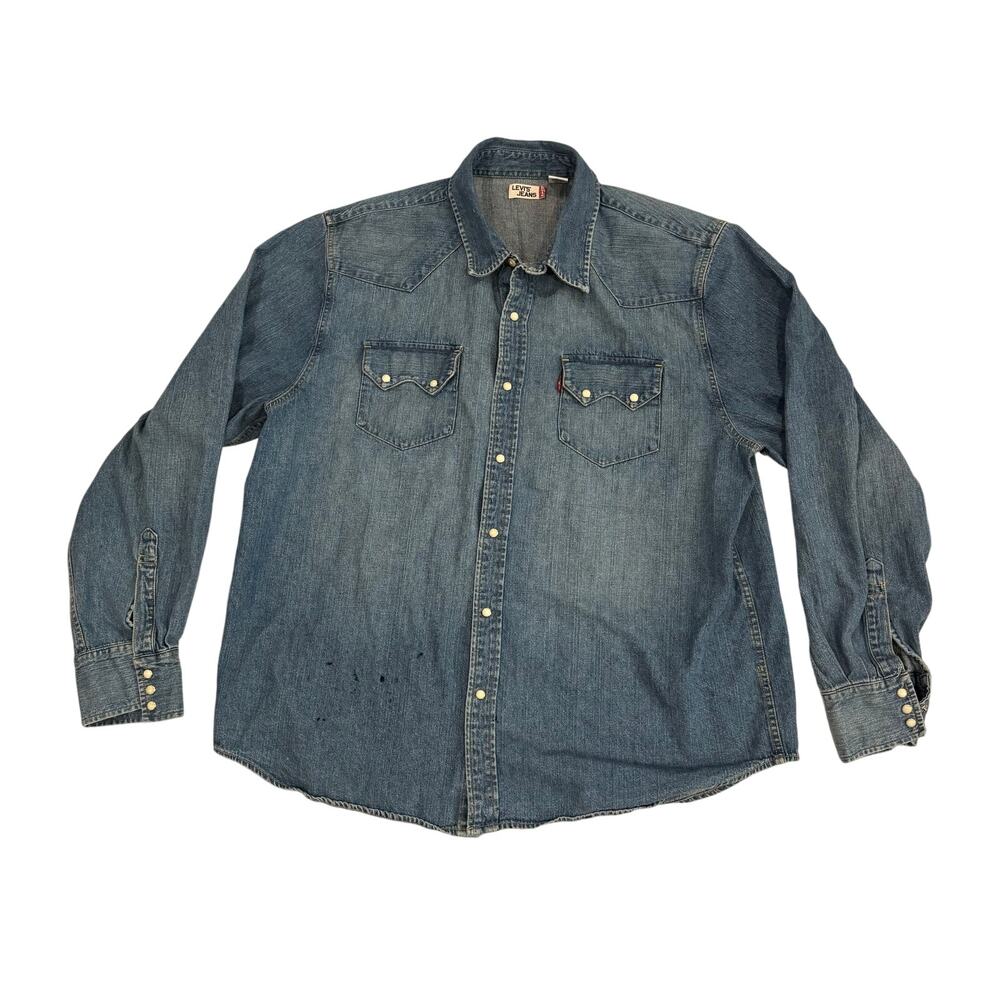Levi’s Jeans Western Pearl Snap Denim Shirt Men’s XL 100% Cotton